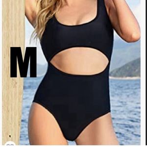 Black cutout one piece swimsuit by Ekouar